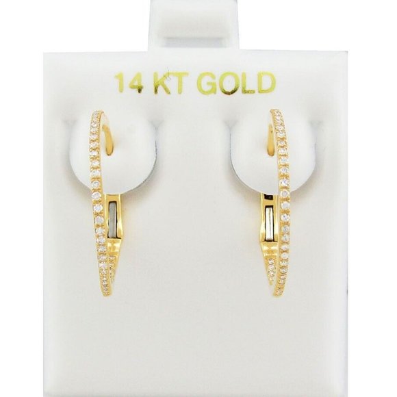Genuine 0.80 Cts Diamonds Hoop Earrings 14K Gold